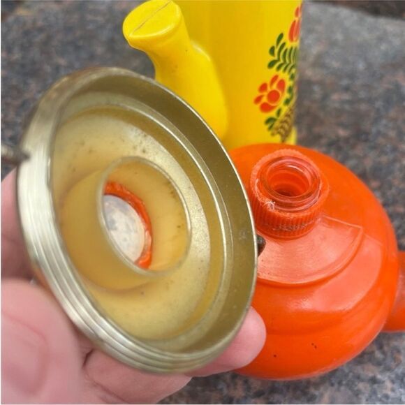 Vintage Orange and Yellow Tea Pot and Coffee Carafe Bath Oil Bottles - Picture 9 of 10